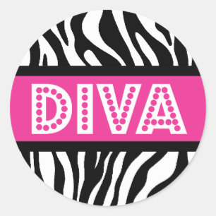 Pink & Zebra Print DIVA Typography Party Sticker