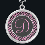 Pink Zebra Print Fancy Letter D Silver Plated Necklace<br><div class="desc">Script letter A in pink on a black and pink zebra print background.</div>