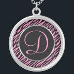 Pink Zebra Print Fancy Letter D Silver Plated Necklace<br><div class="desc">Script letter A in pink on a black and pink zebra print background.</div>