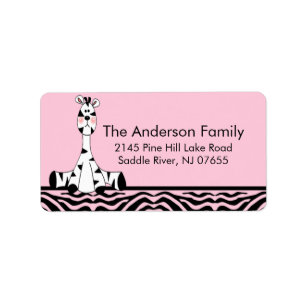 Pink Zebra Print Giraffe Address Label