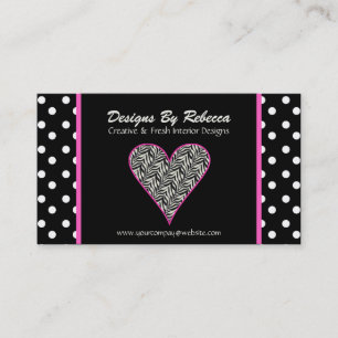 Pink Zebra Print Heart & Polka Dots Business Card