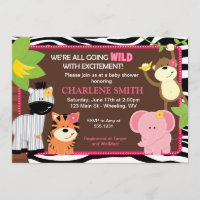 Pink Zebra Print Jungle Baby Shower Invitations