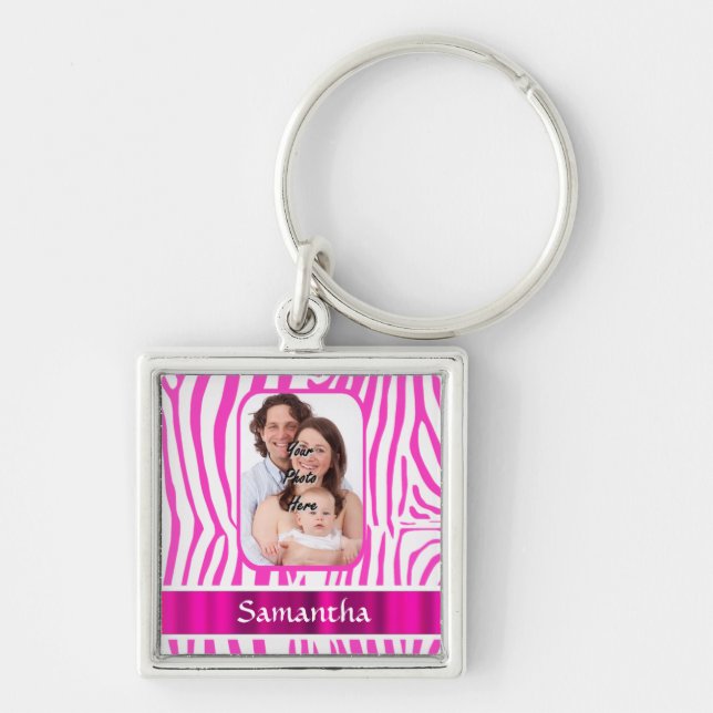 Pink zebra print key ring (Front)