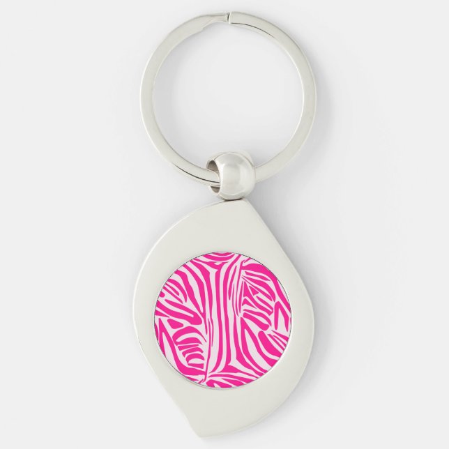 Pink zebra print key ring (Front)