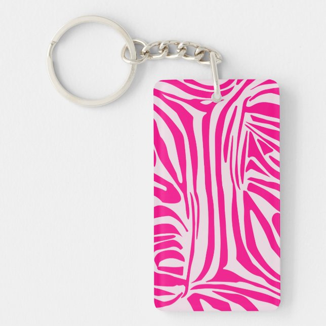 Pink zebra print key ring (Front)