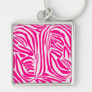 Pink zebra print key ring