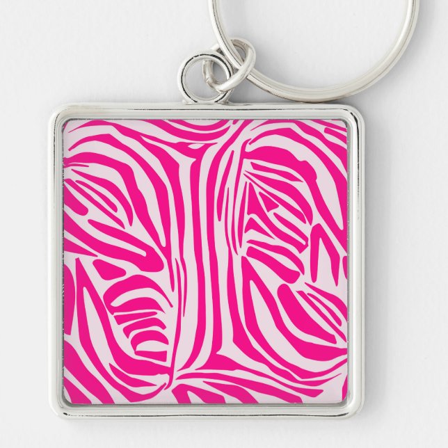 Pink zebra print key ring (Front)