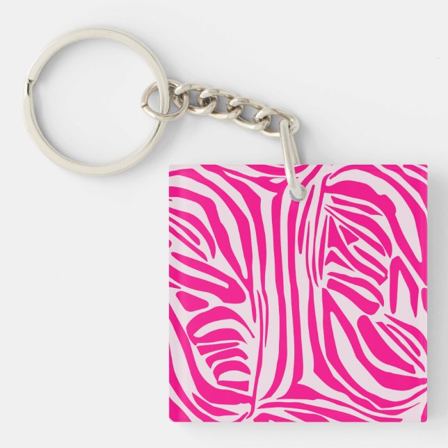 Pink zebra print key ring (Front)