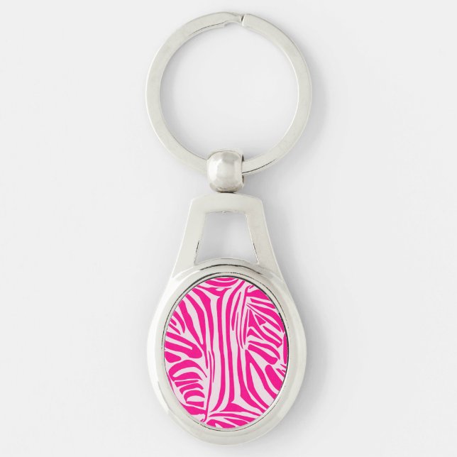 Pink zebra print key ring (Front)