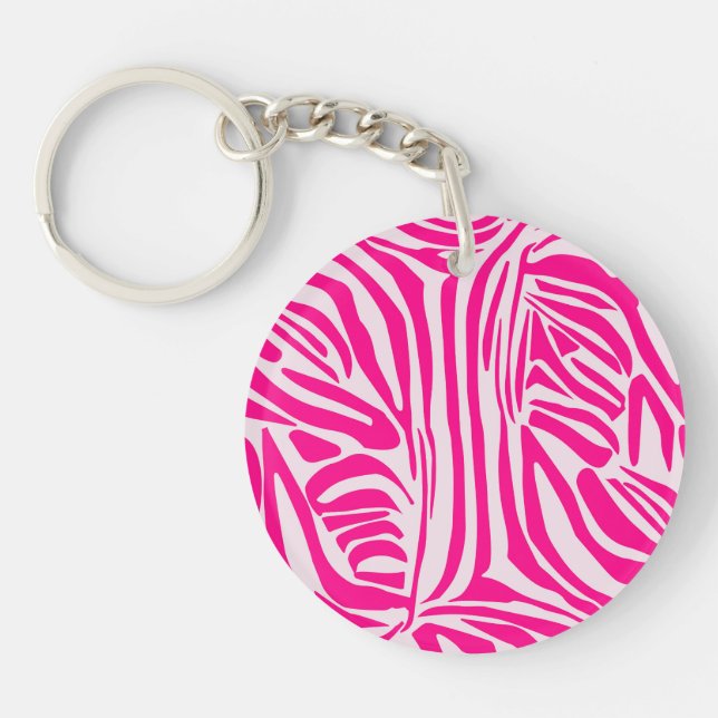 Pink zebra print key ring (Front)
