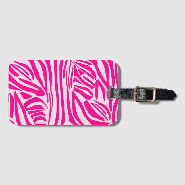 Pink zebra print luggage tag (Front Horizontal)