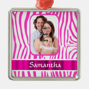 Pink zebra print metal tree decoration