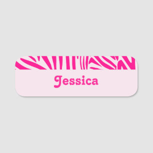 Pink zebra print name tag