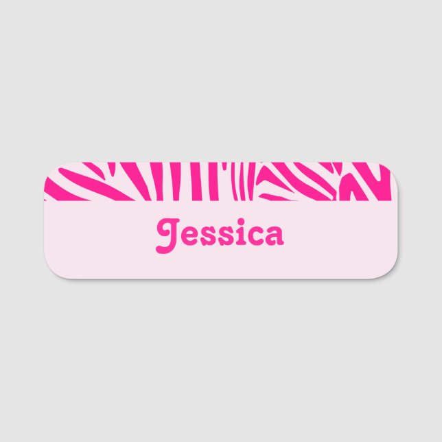 Pink zebra print name tag (Front)