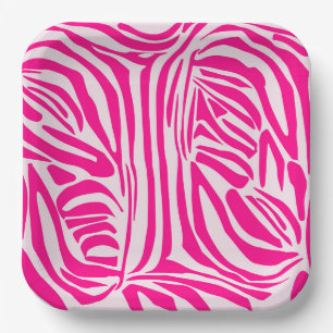 Pink zebra print paper plate