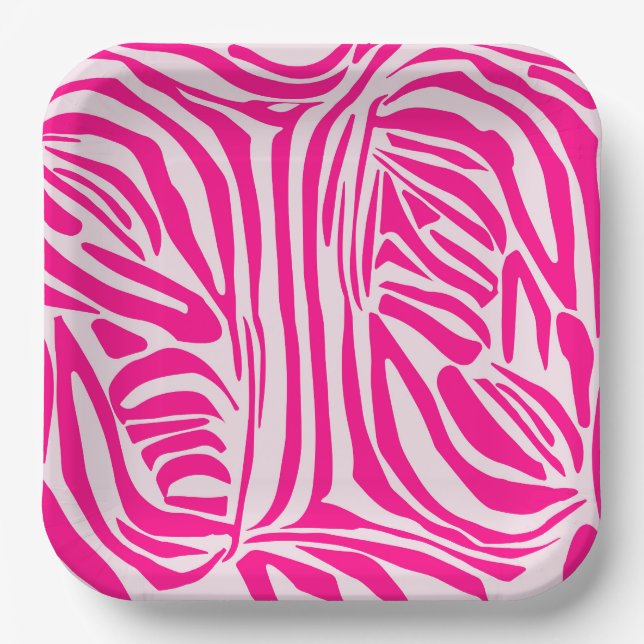 Pink zebra print paper plate (Front)
