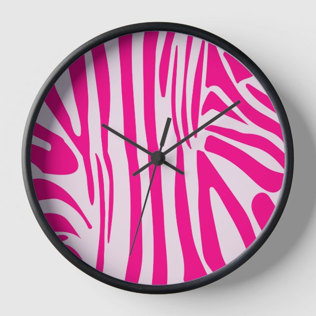 Pink Zebra Print Pattern Clock (Front)