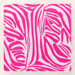 Pink Zebra Print Pattern Glass Coaster
