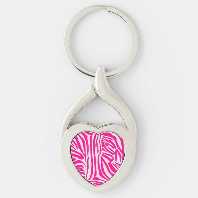 Pink Zebra Print Pattern Key Ring (Front)