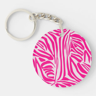 Pink Zebra Print Pattern Key Ring
