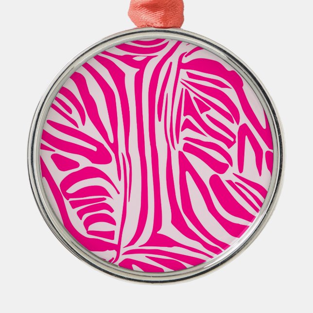 Pink Zebra Print Pattern Metal Tree Decoration (Front)