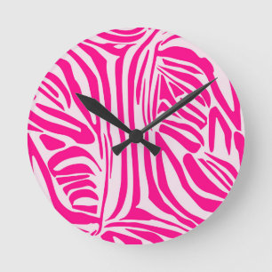 Pink Zebra Print Pattern Round Clock