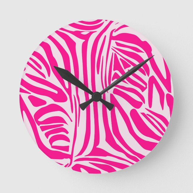 Pink Zebra Print Pattern Round Clock (Front)