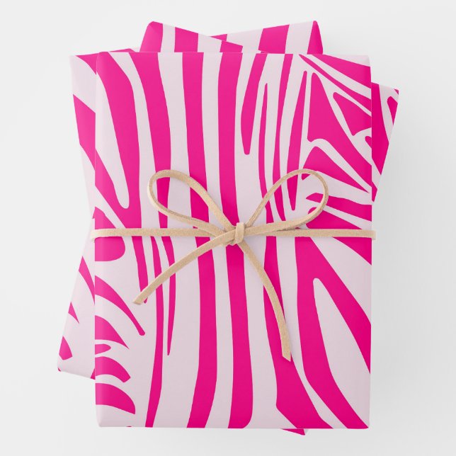 Pink Zebra Print Pattern Wrapping Paper Sheet (In situ)