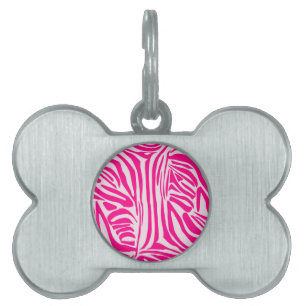 Pink zebra print pet ID tag
