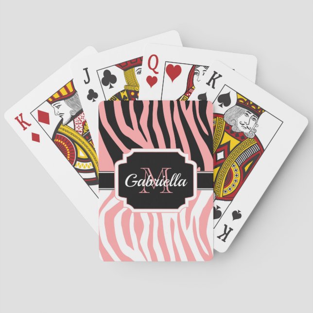 Pink Zebra Print Playing Cards (Back)