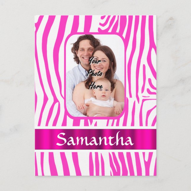 Pink zebra print postcard (Front)