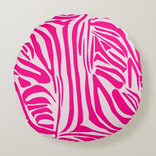Pink zebra print round cushion (Front)