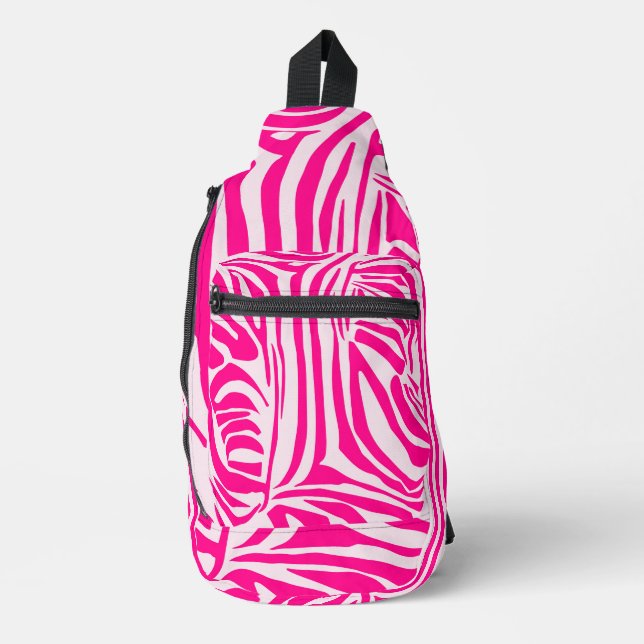 Pink zebra print sling bag (Front)