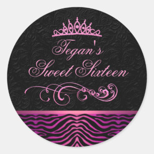 Pink Zebra Print Sweet 16 Envelope Sticker/seal Classic Round Sticker