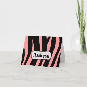 Pink Zebra Print "Thank you!" note card