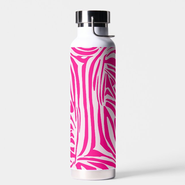 Pink zebra print water bottle (Left)