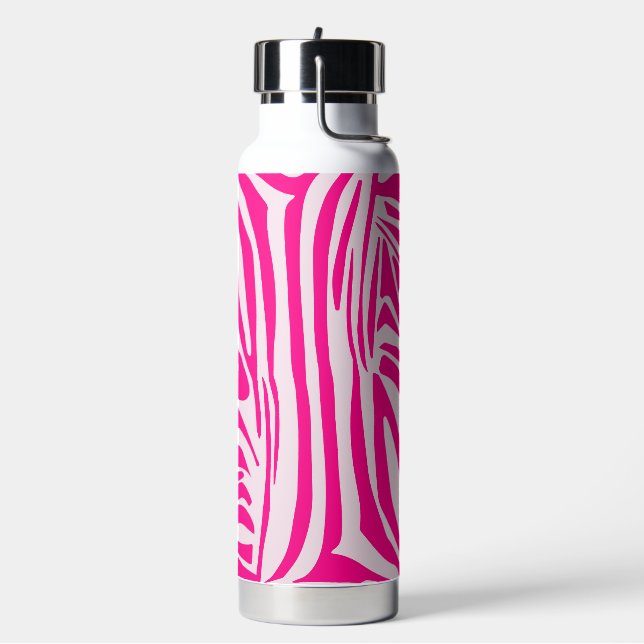 Pink zebra print water bottle (Left)