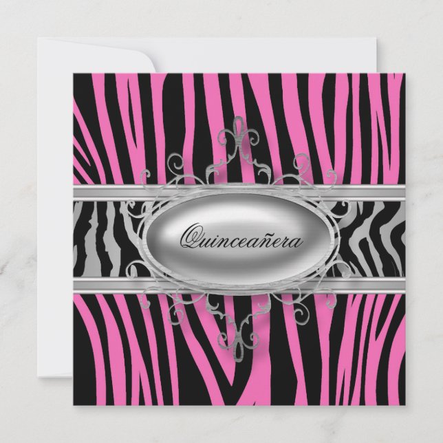 Pink Zebra Quinceanera Invitation (Front)