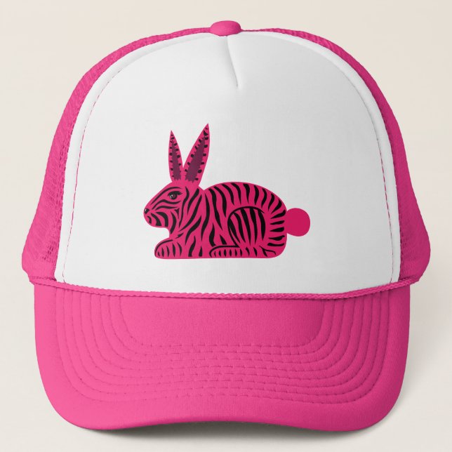 Pink Zebra Rabbit Trucker Hat (Front)