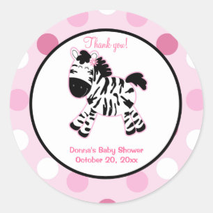Pink Zebra Round Favour Sticker