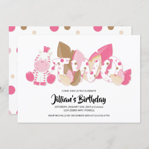 Pink Zebra Second Birthday Party Invitation