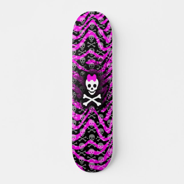 Pink Zebra Skull Princess Skateboard (Front)
