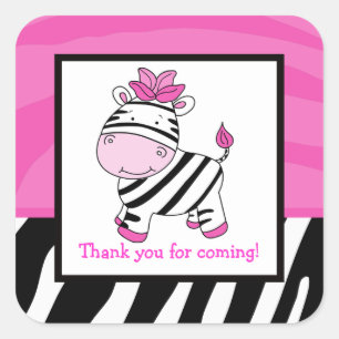 Pink Zebra Square Favour Stickers (6 Large)