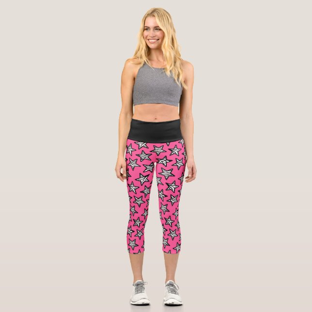 Pink Zebra Stars Capri Leggings (Front)