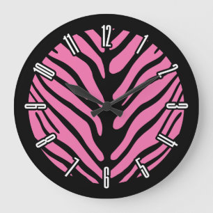 Pink Zebra Strip Pattern Large Clock