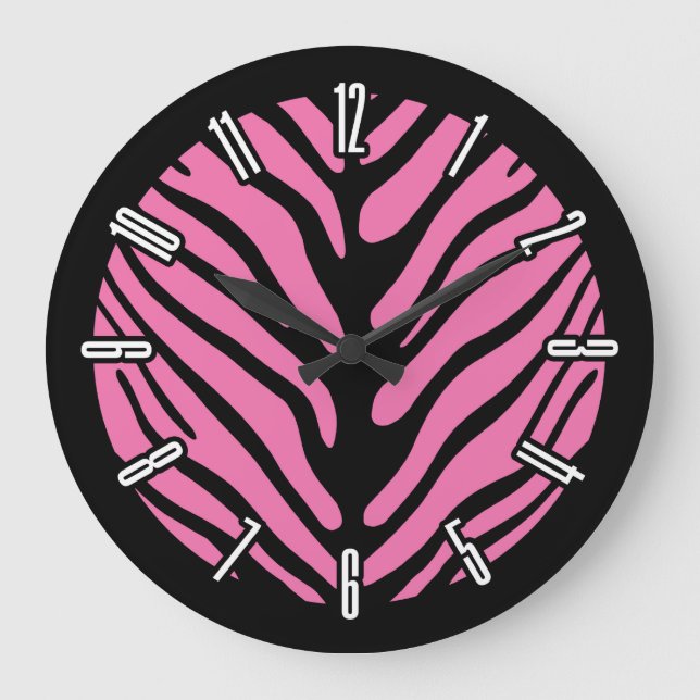 Pink Zebra Strip Pattern Large Clock (Front)