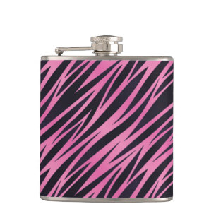Pink Zebra Stripe Background Hip Flask