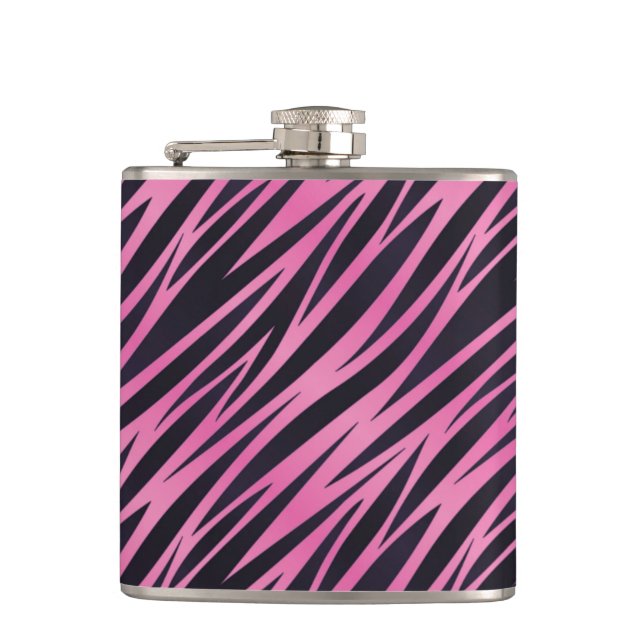 Pink Zebra Stripe Background Hip Flask (Front)