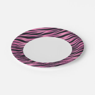 Pink Zebra Stripe Background Paper Plate