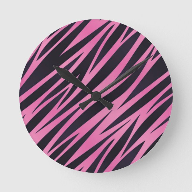 Pink Zebra Stripe Background Round Clock (Front)